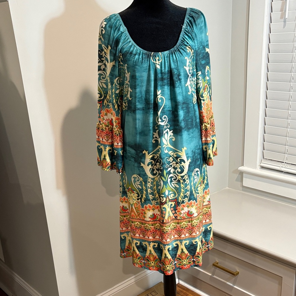 MOA USA Teal and Gold Long Sleeve Dress